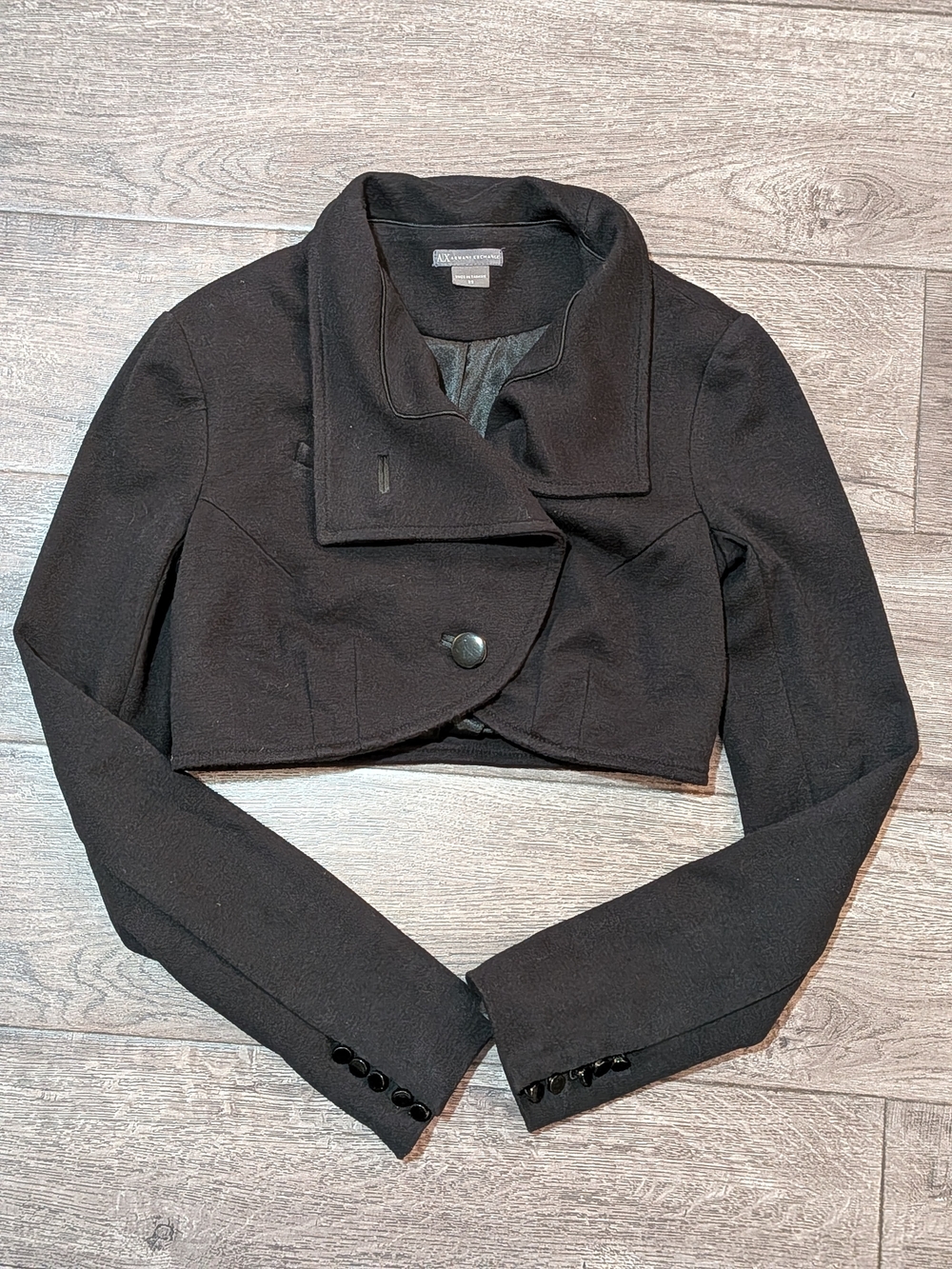 Armani Exchange Cropped Jacket Women XS Black Wool Blend Blazer Asymmetrical